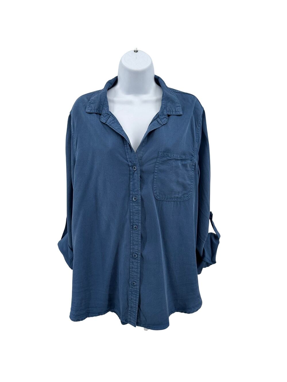 Velvet Heart Tencel Shirt Womens XL Blue Button Up Roll Tab Sleeve Lightweight